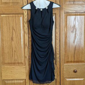 B&A by Betsy and Adam Embellished Ruffled Sheath Dress in Navy